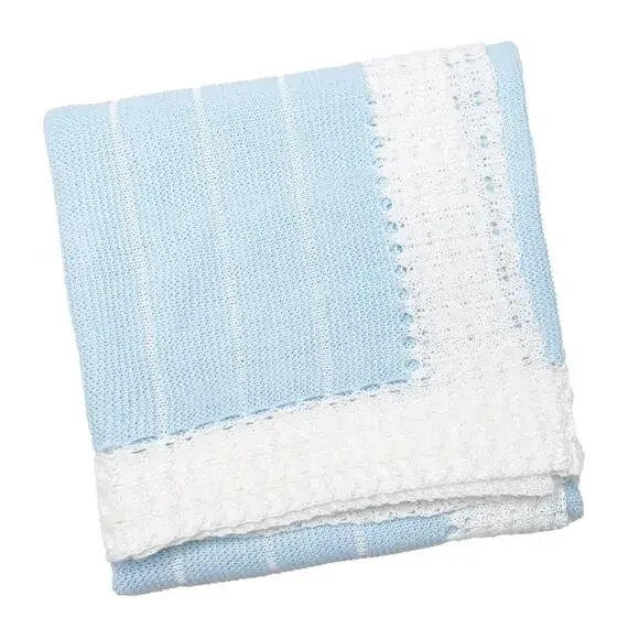 Newborn Baby Knit Blanket, Striped (Light Blue) - Picture 3 of 4